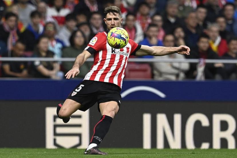 Athletic Bilbao's Spanish defender Yeray Alvarez shoots during the Spanish League football match between Club Atletico de Madrid and Athletic Club Bilbao at the Wanda Metropolitano stadium in Madrid, on February 19, 2023.  OSCAR DEL POZO / AFP