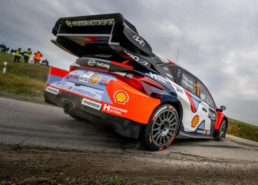 Belgian driver Thierry Neuville and co-driver Martijn Wydaeghe compete in their Hyundai i20 N Rally 1 car during day three of the FIA World Rally Championship WRC Central European Rally at the SS9 "Made in FRG" stage near Roehrnbach close to Passau, southern Germany on October 18, 2025.  Joe Klamar / AFP