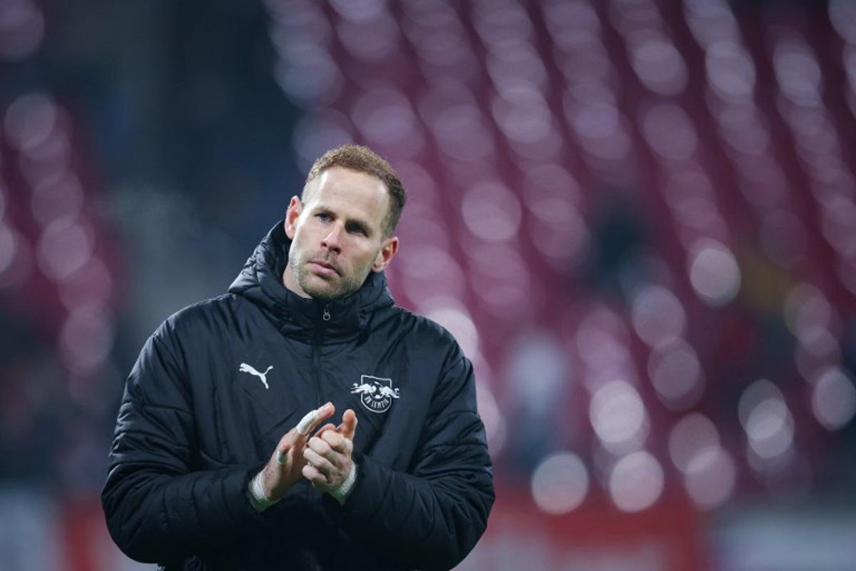 Leipzig's Hungarian goalkeeper #01 Peter Gulacsi reacts at the end of the German first division Bundesliga football match between RB Leipzig and Borussia Moenchengladbach in Leipzig, on November 9, 2024.  Ronny Hartmann / AFP