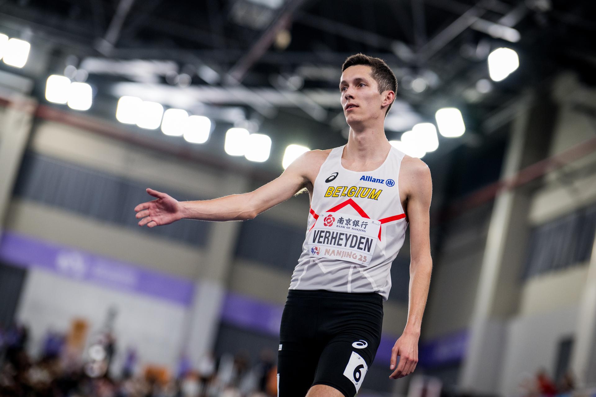 Belgian Ruben Verheyden pictured after the 1500m race, at the the World Athletics Indoor Championships, in Nanjing, China, Friday 21 March 2025. The championships take place from 21 to 23 March. BELGA PHOTO JASPER JACOBS