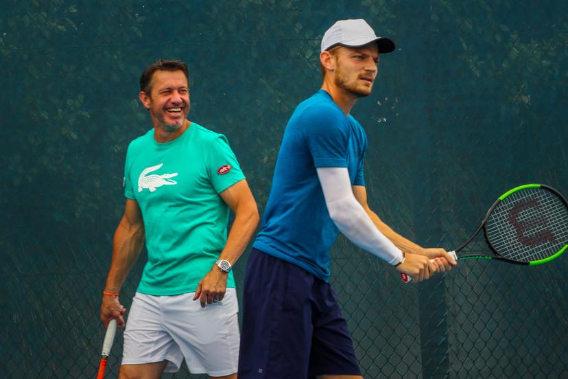 David Goffin and Thierry Van Cleemput pictured at a training session ahead of the secound round at the 'Australian Open' tennis Grand Slam, Wednesday 16 January 2019 in Melbourne Park, Melbourne, Australia. This first grand slam of the season will be taking place from 14 to 27 January. BELGA PHOTO PATRICK HAMILTON