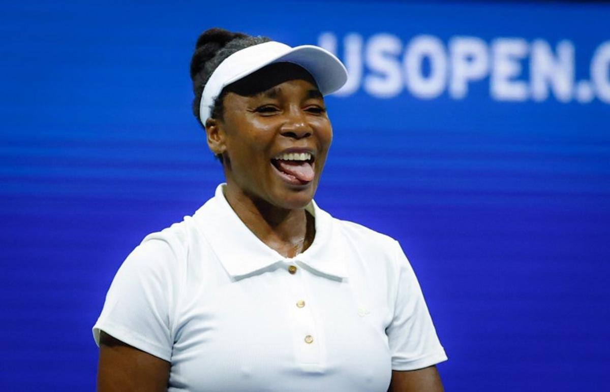 USA's Venus Williams reacts as she plays against Czech Republic's Karolina Muchova during their women's singles first round tennis match on day two of the US Open tennis tournament at the USTA Billie Jean King National Tennis Center in New York City, on August 25, 2025.  Kena Betancur / AFP