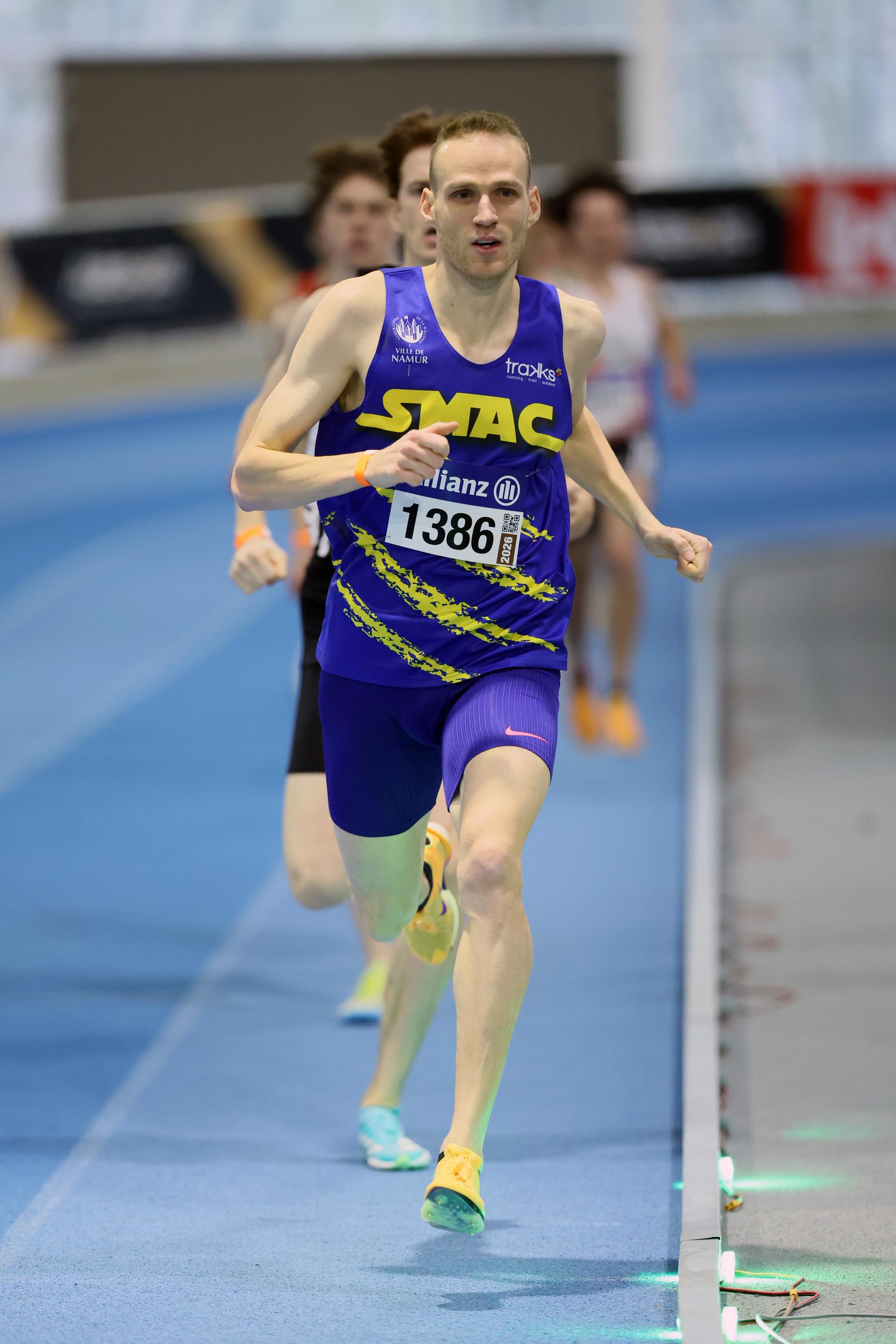 Belgian Eliott Crestan pictured in action during the men's 800m, at the Belgian indoor athletics championships, on Sunday 01 March 2026 in Louvain-la-Neuve. BELGA PHOTO BENOIT DOPPAGNE