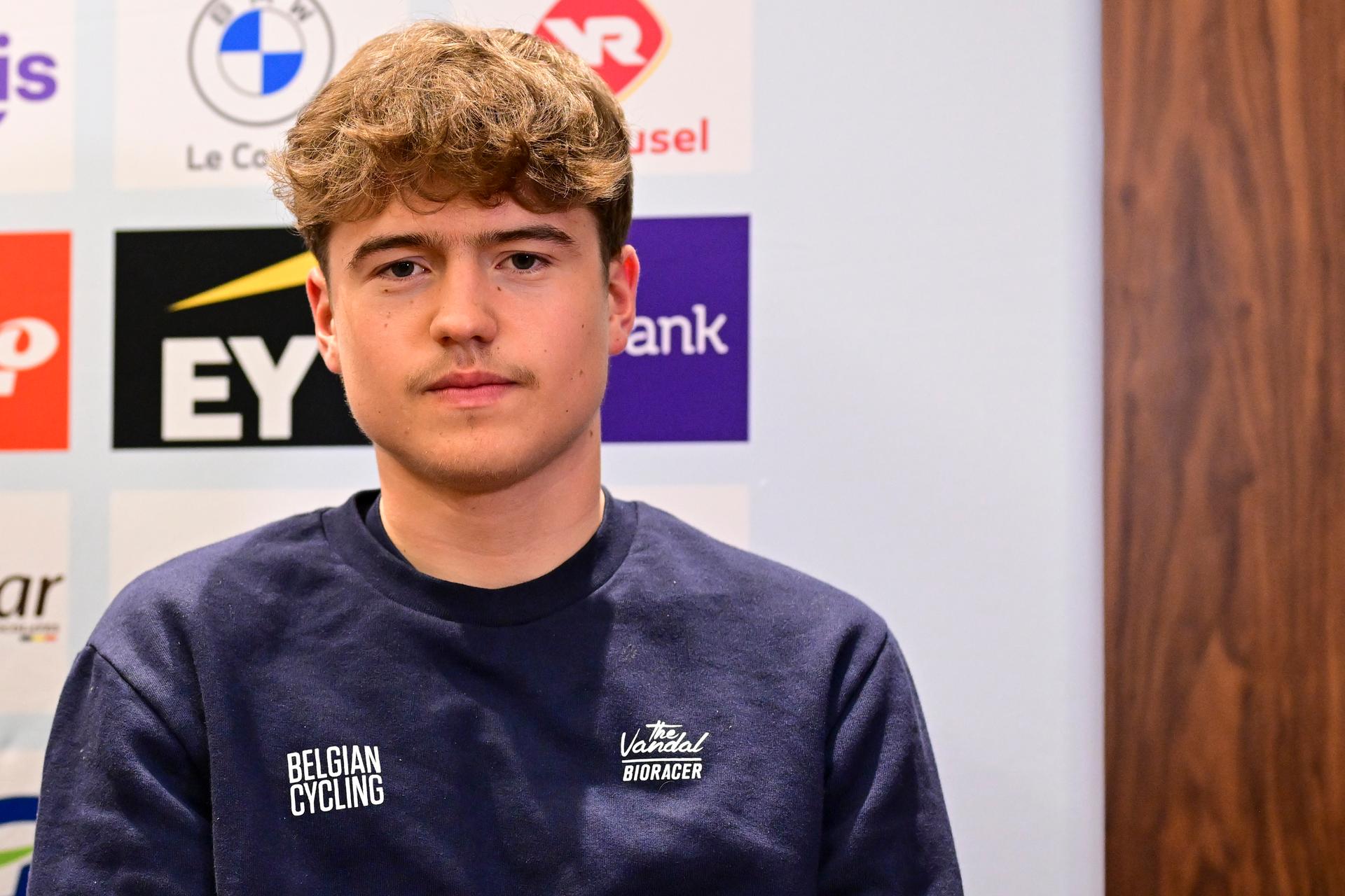 Belgian Thor Michielsen pictured at a press conference at the cycling road World Championships, in Kigali, Rwanda, Tuesday 23 September 2025. The 2025 UCI Road World Championships take place from 21 to 28 September in Kigali, Rwanda. BELGA PHOTO DIRK WAEM