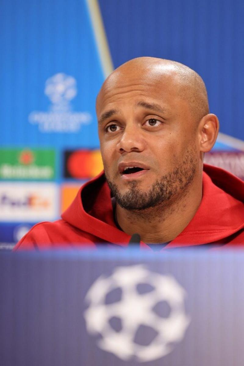 Bayern Munich's Belgian head coach Vincent Kompany delivers a press conference at the club's training ground in Munich, on April 7, 2025, on the eve of the UEFA Champions League first leg quarter final match against Inter Milan.  Alexandra BEIER / AFP