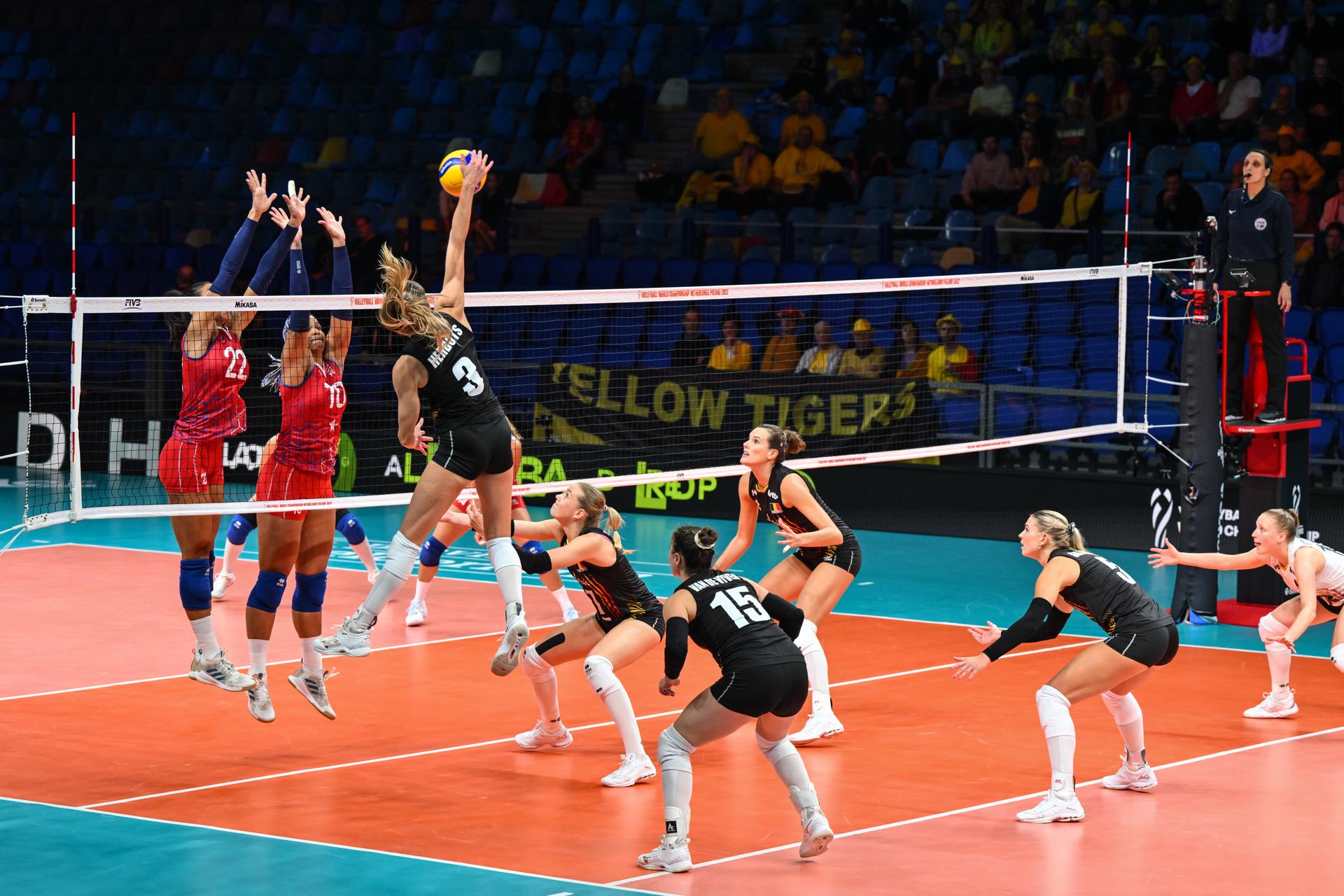 Illustration picture taken during a volleyball game between Belgian national women's team the Yellow Tigers and Puerto Rico, Saturday 24 September 2022 in Arnhem during the pool stage (game 1 of 5) of the world championships volleyball for women. The tournament takes place form September 23 until October 15, 2022. BELGA PHOTO LUC CLAESSEN