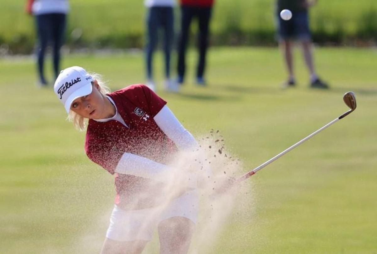 France's Pauline Roussin Bouchard is seen during the last day of the Ladies European Tour golf tournament on Skafto island, Lysekil county in Sweden, on August 29, 2021.  Adam IHSE / TT News Agency / AFP Sweden OUT


