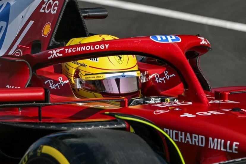 Ferrari's British driver Lewis Hamilton drives during the sprint qualifying session of the Formula One Chinese Grand Prix at the Shanghai International Circuit in Shanghai on March 21, 2025.  Greg Baker / AFP