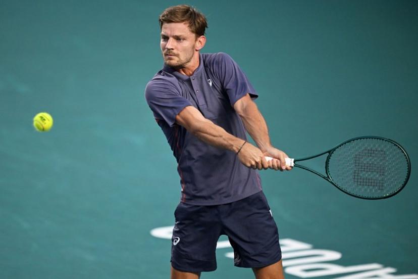 Belgium's David Goffin returns the ball to USA's Brandon Nakashima during their 2025 Mexico ATP Open 500 men´s singles tennis match at the Arena GNP Seguros in Acapulco, Guerrero State, Mexico on February 27, 2025.  CARL DE SOUZA / AFP