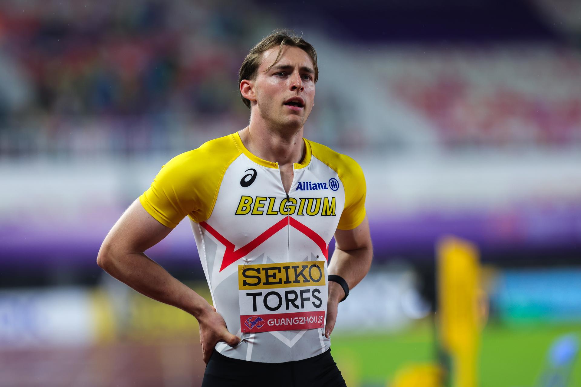 Belgian Robbe Torfs pictured at the mixed 4x100m relay heats, at the world relay championships, on Saturday 10 May 2025 in Guangzhou, China. The world relay championships in Guangzhou take place from 10 to 11 May. BELGA PHOTO NIKOLA KRSTIC