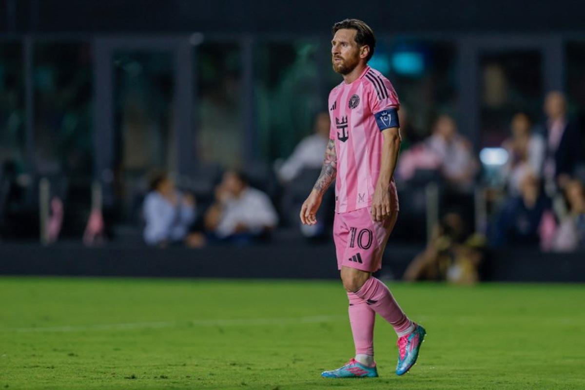 Inter Miami's Argentine forward #10 Lionel Messi reacts during the CONCACAF Champions Cup semifinal football match between Inter Miami FC and the Vancouver Whitecaps FC, at Chase Stadium in Fort Lauderdale, Florida on April 30, 2025.  Chris Arjoon / AFP