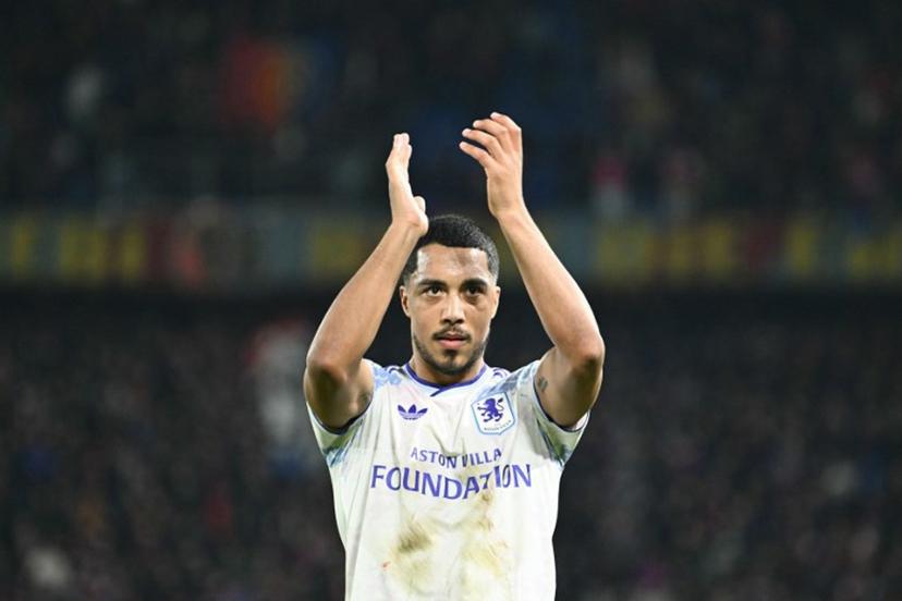 Aston Villa's Belgian midfielder #08 Youri Tielemans cheers supporters at the end of the UEFA Europa League, league phase, football match between FC Basel and Aston Villa at the St Jakob-Park satdium, in Basel, on December 11, 2025.  SEBASTIEN BOZON / AFP