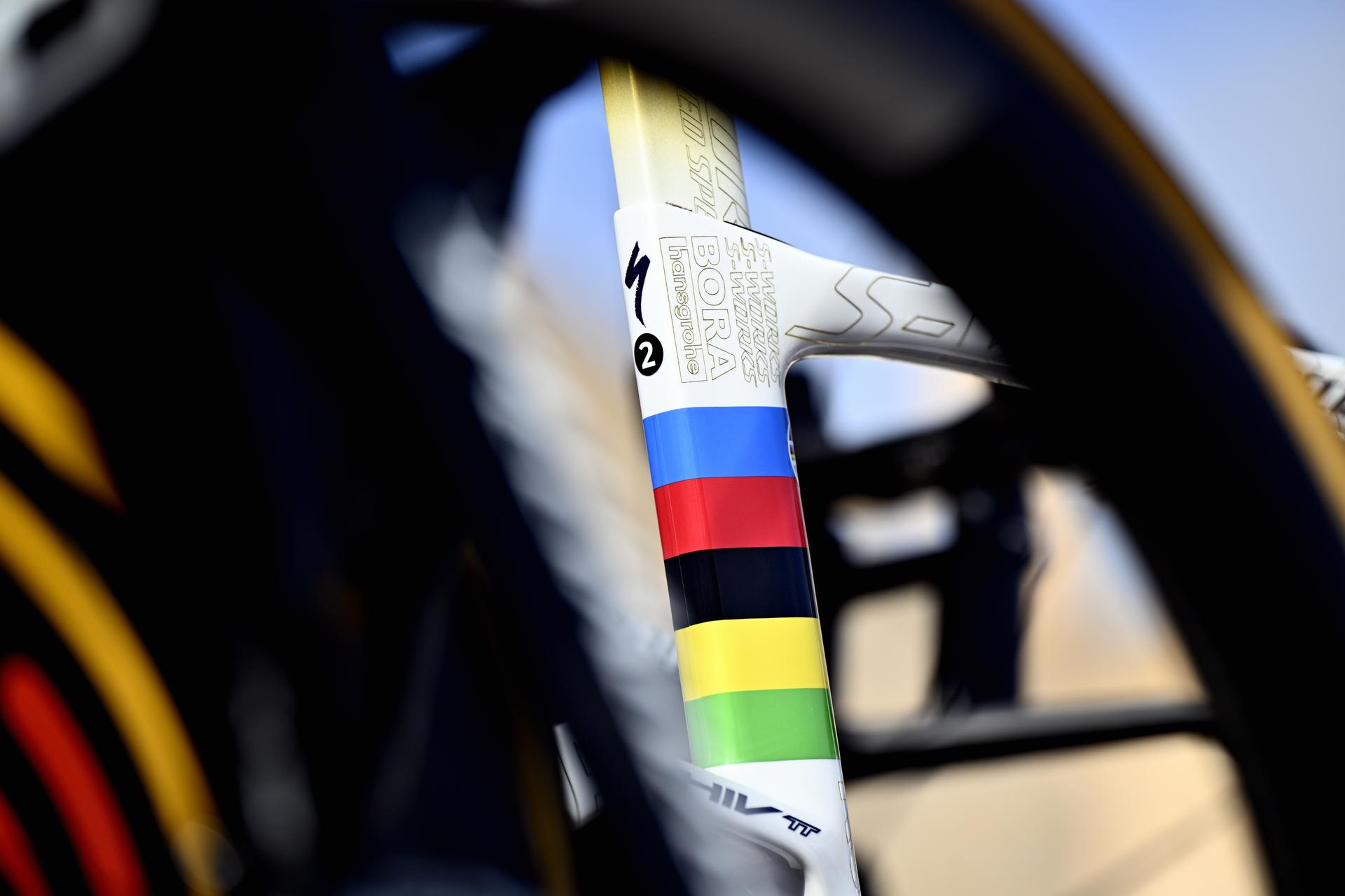 A close up on the bike of Belgian Remco Evenepoel of Red Bull-BORA-hansgrohe pictured in marge of the Team Time Trial of the Trofeo Ses Salines Challenge Mallorca cycling race, 23,8km in Colonia de Sant Jordi, Mallorca, Spain on Thursday 29 January 2026. Belgian Evenepoel is participating in the first race in the colors of his new team Red Bull-Bora-Hansgrohe. BELGA PHOTO ERIC LALMAND