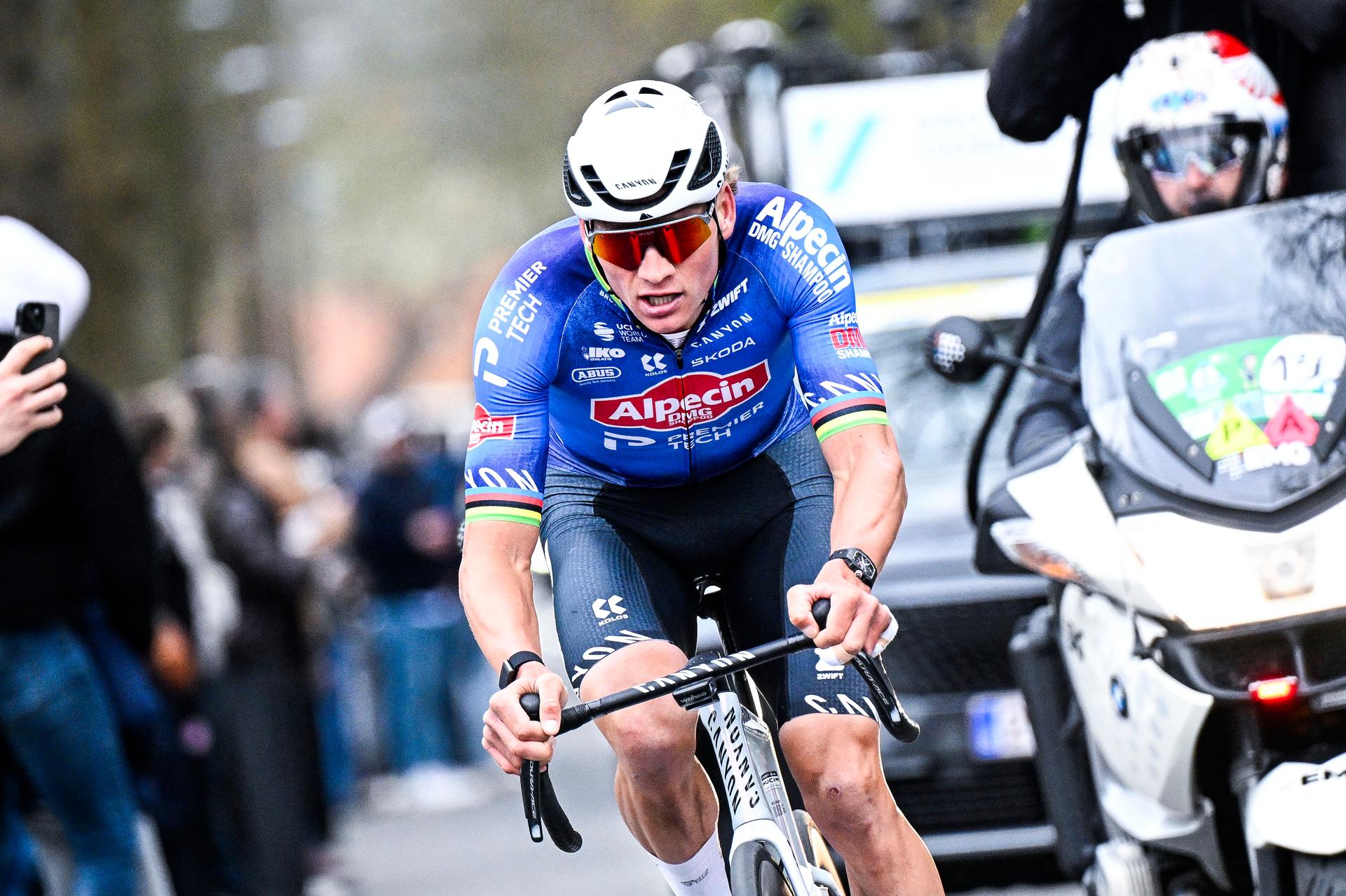 Dutch Mathieu van der Poel of Alpecin-Premier Tech pictured in action during the 'E3 Saxo Bank Classic' one day cycling race, 208,8km from and to Harelbeke, on Friday 27 March 2026. BELGA PHOTO JASPER JACOBS
