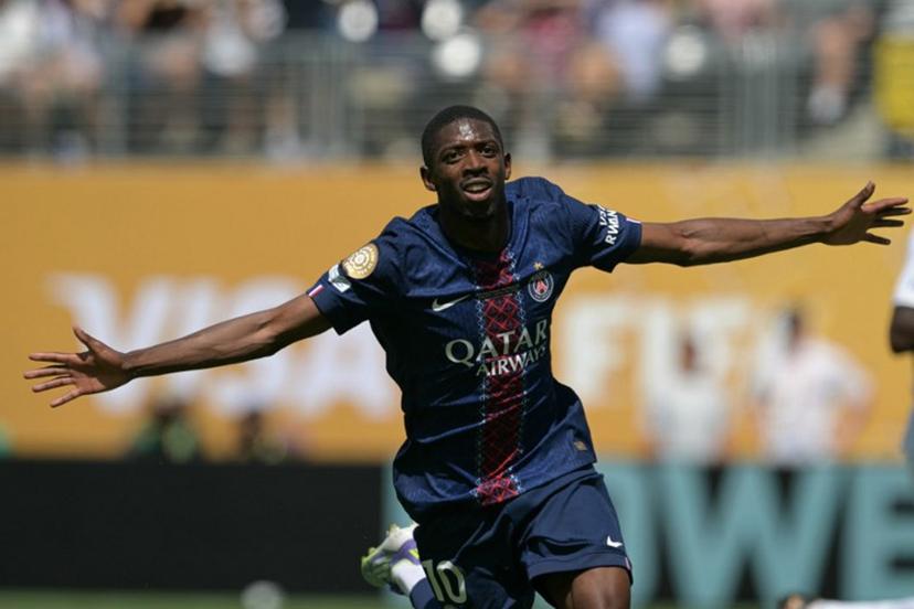 Paris Saint-Germain's French forward #10 Ousmane Dembele celebrates scoring his team's second goal during the FIFA Club World Cup 2025 semifinal football match between France's Paris Saint-Germain and Spain's Real Madrid at the MetLife stadium in East Rutherford, New Jersey on July 9, 2025.  JUAN MABROMATA / AFP