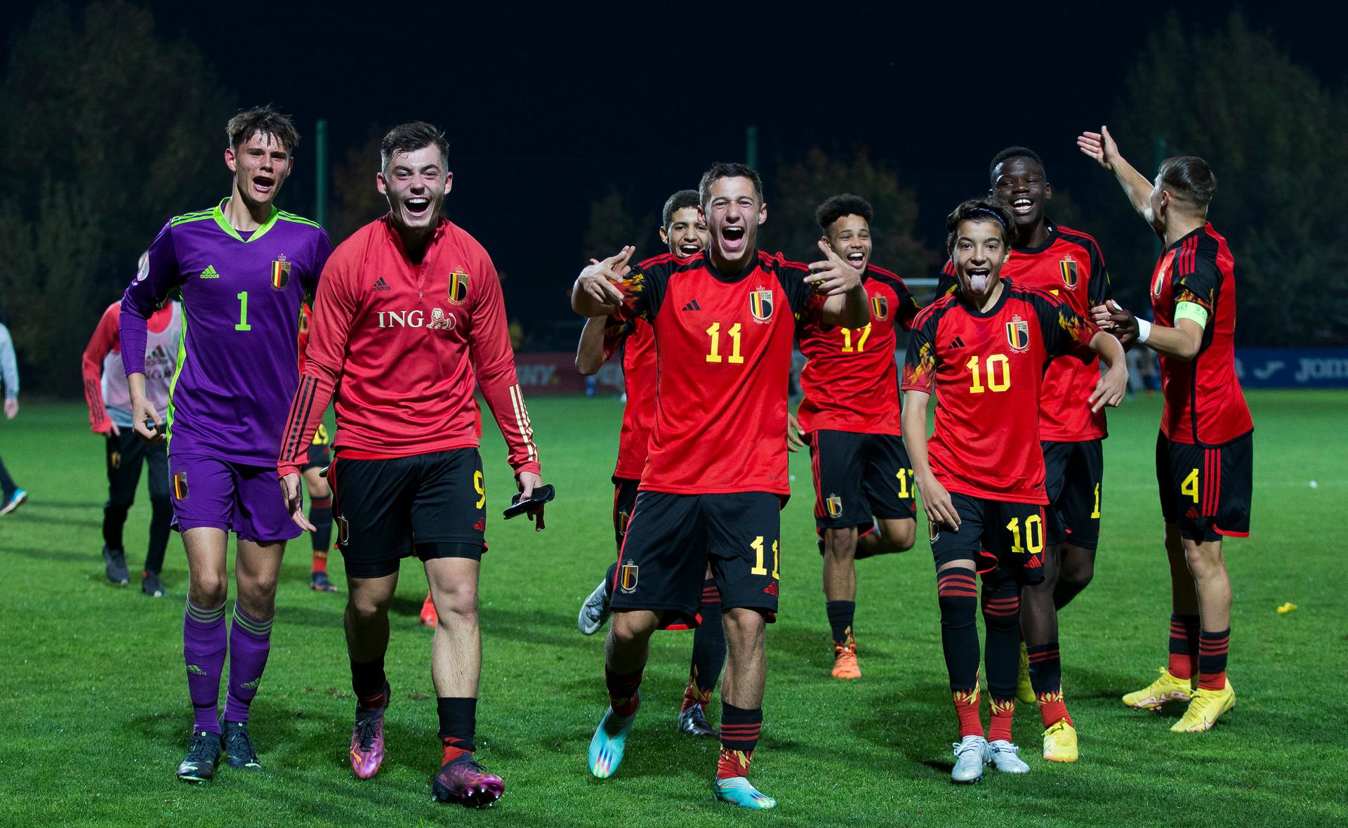 Belgium's players   a soccer game between Romania U17 and Belgium U17, Saturday 29 October 2022 in Buftea, Romania, match 2/3 in the qualifications for the 2023 European Championships. BELGA PHOTO NIKOLA KRSTIC