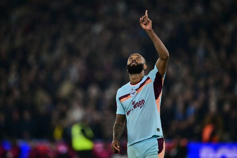 Brentford's Brazilian striker #09 Igor Thiago reacts after scoring in a penalty shoot-out during the English FA Cup fifth round football match between West Ham United and Brentford FC at the London Stadium in east London on March 9, 2026.  Ben STANSALL / AFP