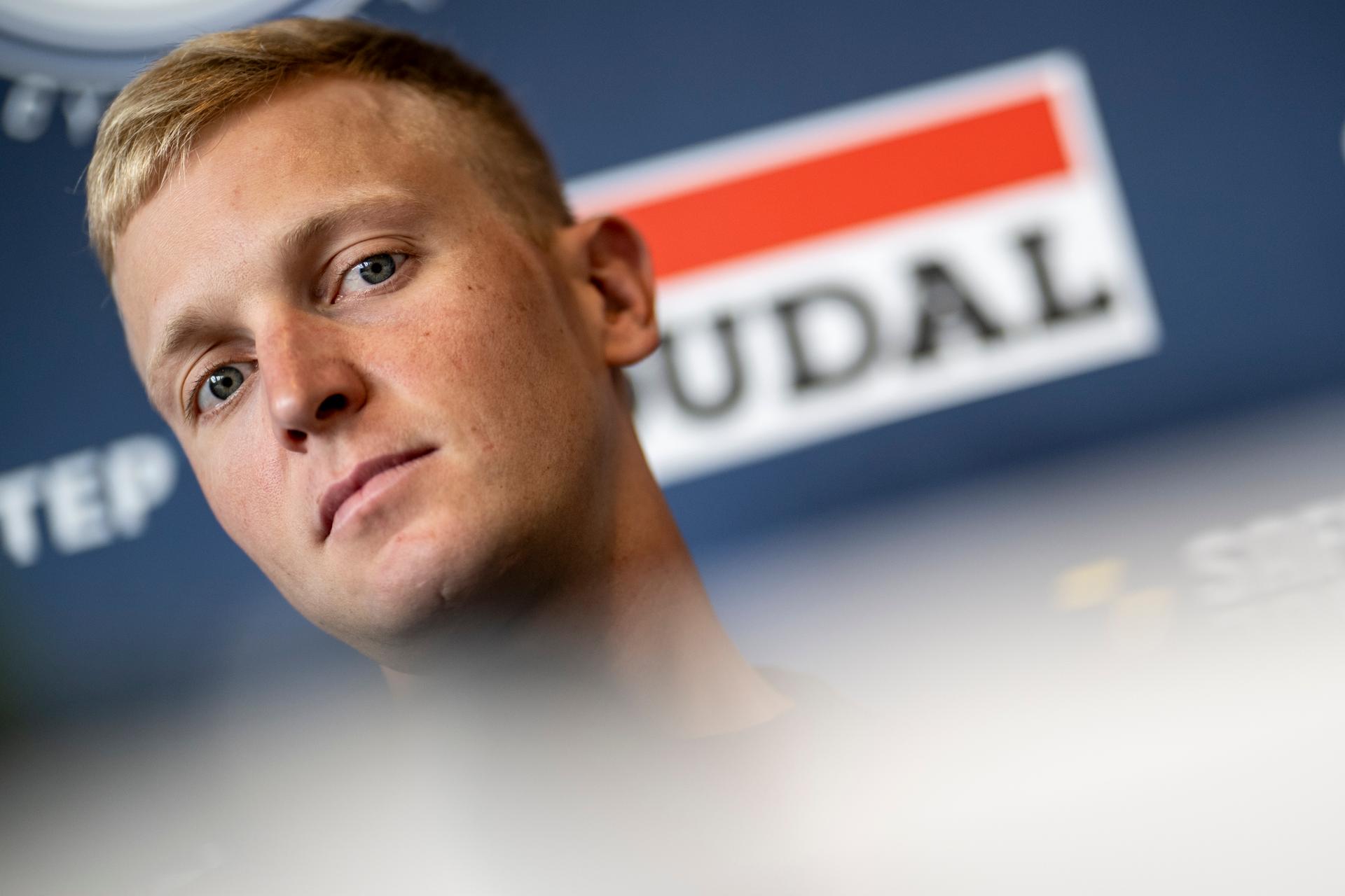 Belgian Tim Merlier of Soudal Quick-Step pictured during a press conference the first rest day of the 2025 Tour de France cycling race, on Tuesday 15 July 2025 in Toulouse, France. The 112th edition of the Tour de France starts on Saturday 5 July in Lille, France, and will finish in Paris, France on the 27th of July. BELGA PHOTO JASPER JACOBS