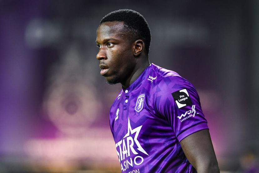Beerschot's Ayouba Kosiah pictured during a soccer match between Beerschot VA and KV Kortrijk, Saturday 21 December 2024 in Antwerp, on day 19 of the 2024-2025 season of the 'Jupiler Pro League' first division of the Belgian championship. BELGA PHOTO GOYVAERTS