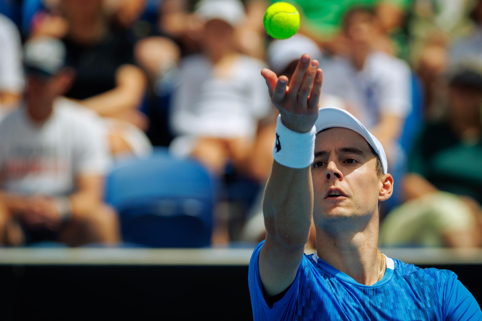 Belgian Joran Vliegen pictured during a doubles tennis match between Belgian-Australian pair Vliegen-Ebden and American pair Krajicek-Ram, in the first round of the men's doubles at the 'Australian Open' Grand Slam tennis tournament, Friday 17 January 2025 in Melbourne Park, Melbourne, Australia. The 2025 edition of the Australian Grand Slam takes place from January 12th to January 26th. BELGA PHOTO PATRICK HAMILTON BELGIUM ONLY