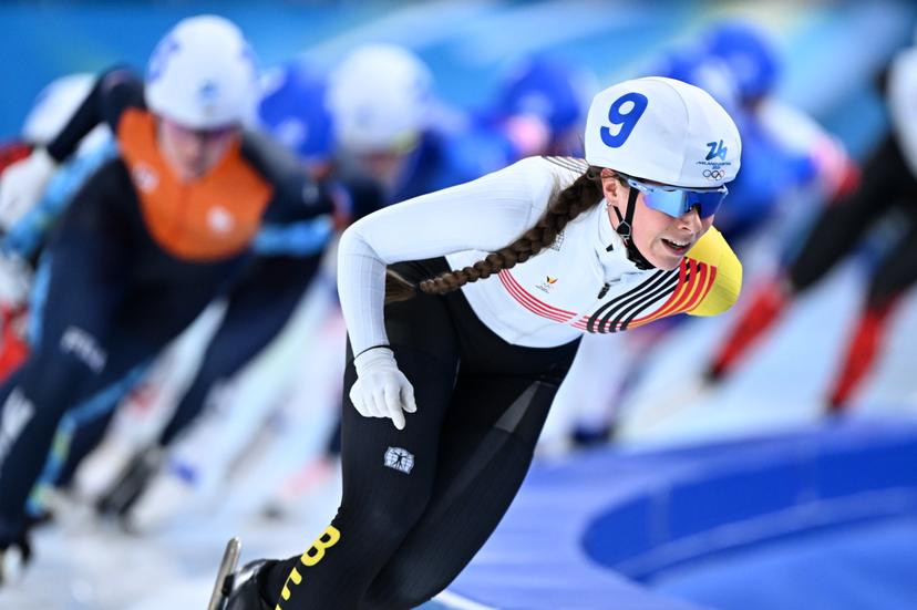 Belgian Sandrine Tas pictured in action during the final of the mass start women Speed Skating at the Milano Cortina 2026 Olympic Winter Games, on Saturday 21 February 2026 in Milan, Italy. The XXV Winter Olympics take place from 6 to 22 February 2026 in Italy. BELGA PHOTO JASPER JACOBS