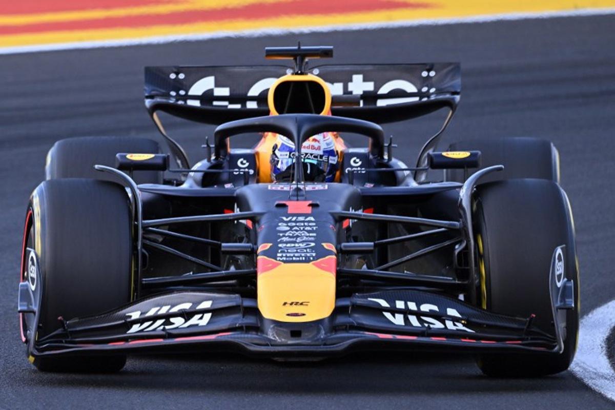 Red Bull's Dutch driver Max Verstappen drives during the second practice session at the Hungaroring race track near Budapest, Hungary, on August 1, 2025, ahead of the Formula One Hungarian Grand Prix.  ATTILA KISBENEDEK / AFP
