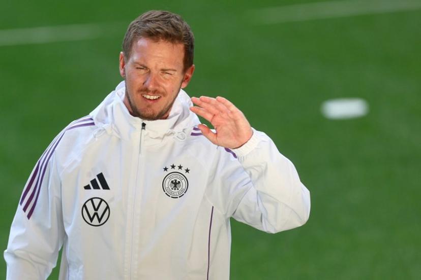 Germany's coach Julian Nagelsmann oversees a training session in Dortmund, western Germany on March 22, 2025, on the eve of the UEFA Nations League quarter-final second leg football match Germany v Italy.  LEON KUEGELER / AFP