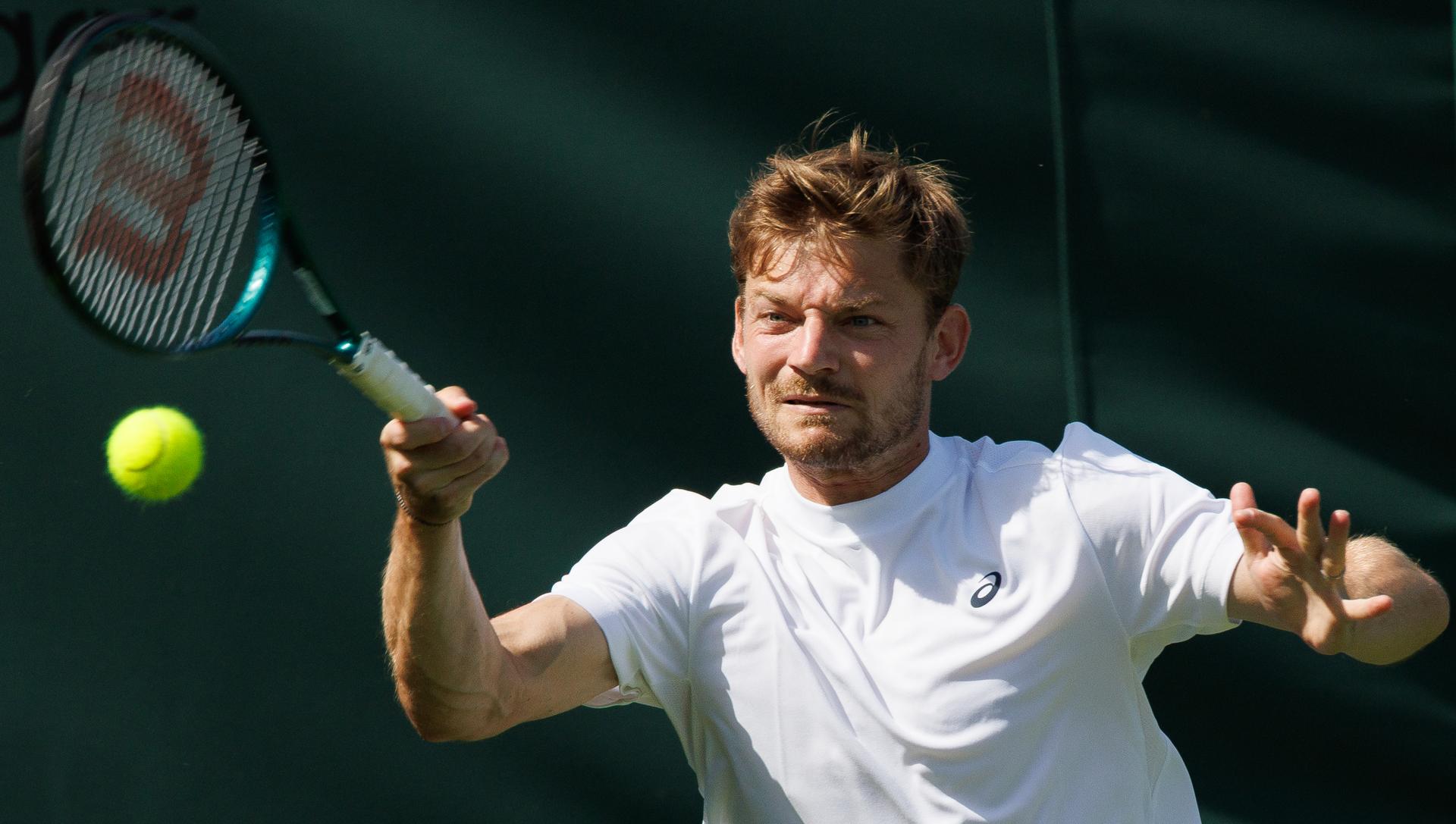 Belgian David Goffin pictured in action during the afternoon training session the 2025 Wimbledon grand slam tennis tournament at the All England Tennis Club, in south-west London, Britain, Thursday 26 June 2025. BELGA PHOTO BENOIT DOPPAGNE