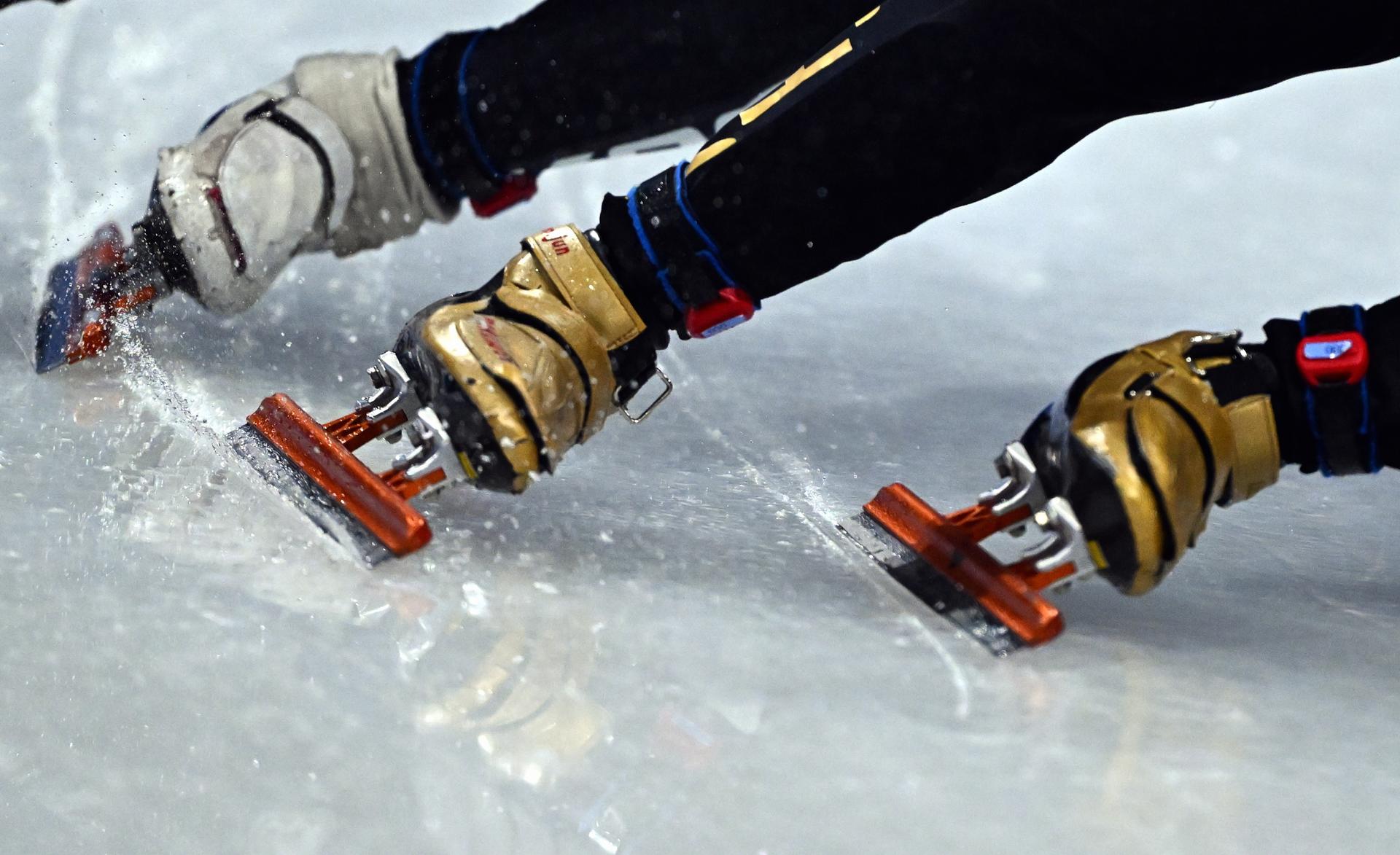 Illustration picture shows a close up on an ice skate during the semifinals of the women's 1000m Short Track Speed Skating, at the Milano Cortina 2026 Olympic Winter Games, on Monday 16 February 2026 in Milan, Italy. The XXV Winter Olympics take place from 6 to 22 February 2026 in Italy. BELGA PHOTO JASPER JACOBS