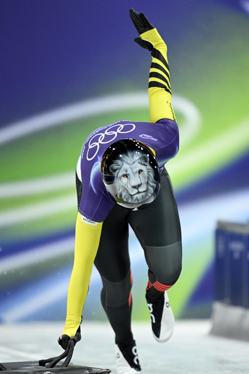 Belgian Kim Meylemans pictured in action during the first heat of the women's Skeleton competition at the Milano Cortina 2026 Olympic Winter Games, on Friday 13 February 2026, at the Cortina Sliding Centre in Cortina dÕAmpezzo, Italy. The XXV Winter Olympics take place from 6 to 22 February 2026 in Italy. BELGA PHOTO ANTHONY BEHAR - BENELUX ONLY