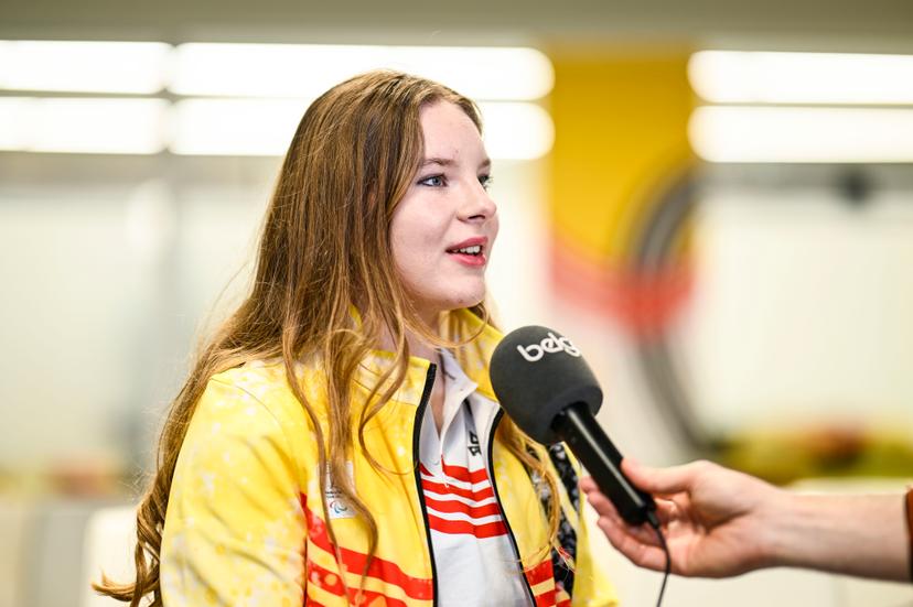Belgian skier Marte Goossen pictured during an interview after a press conference of the Paralympic Team Belgium to present the athletes representing Belgium at the 2026 Paralympic Winter Games in Cortina d'Ampezzo and Milan (from March 6 to 15), on Tuesday 24 February 2026, in Brussels. BELGA PHOTO TOM GOYVAERTS