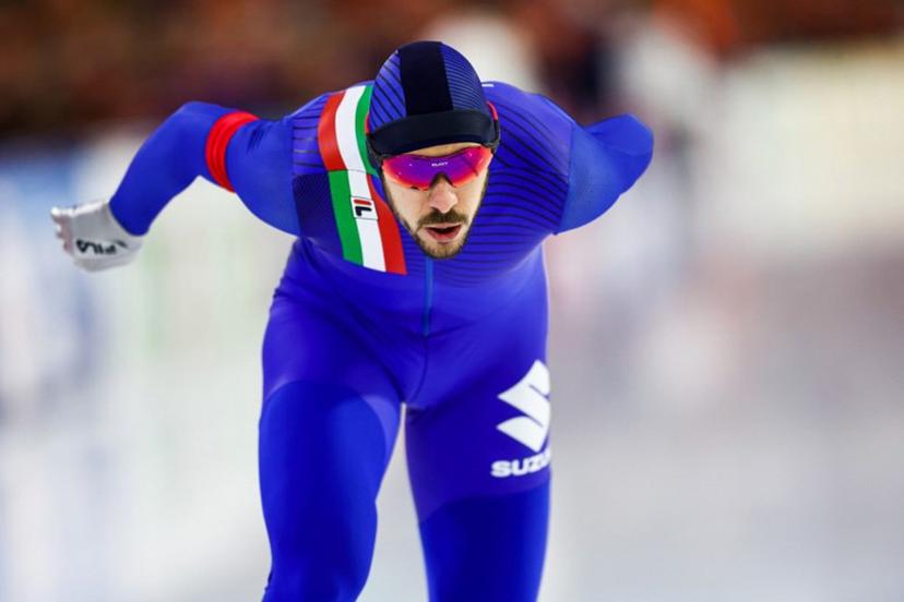 Italy's Davide Ghiotto competes during the 10000 meters men race at the ISU World Speed Skating Championships in Thialf arena in Heerenveen, on March 5, 2023.  Vincent Jannink / ANP / AFP