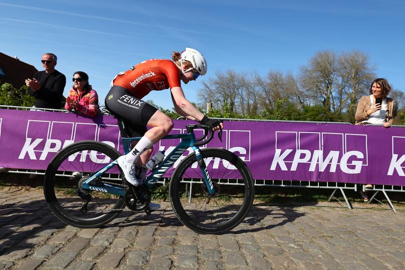 Dutch Puck Pieterse of Fenix-Deceuninck pictured at the Paterberg during the women's race of the 'Ronde van Vlaanderen/ Tour des Flandres/ Tour of Flanders' one day cycling race, 168,8km with start and finish in Oudenaarde, Sunday 06 April 2025. BELGA PHOTO DAVID PINTENS