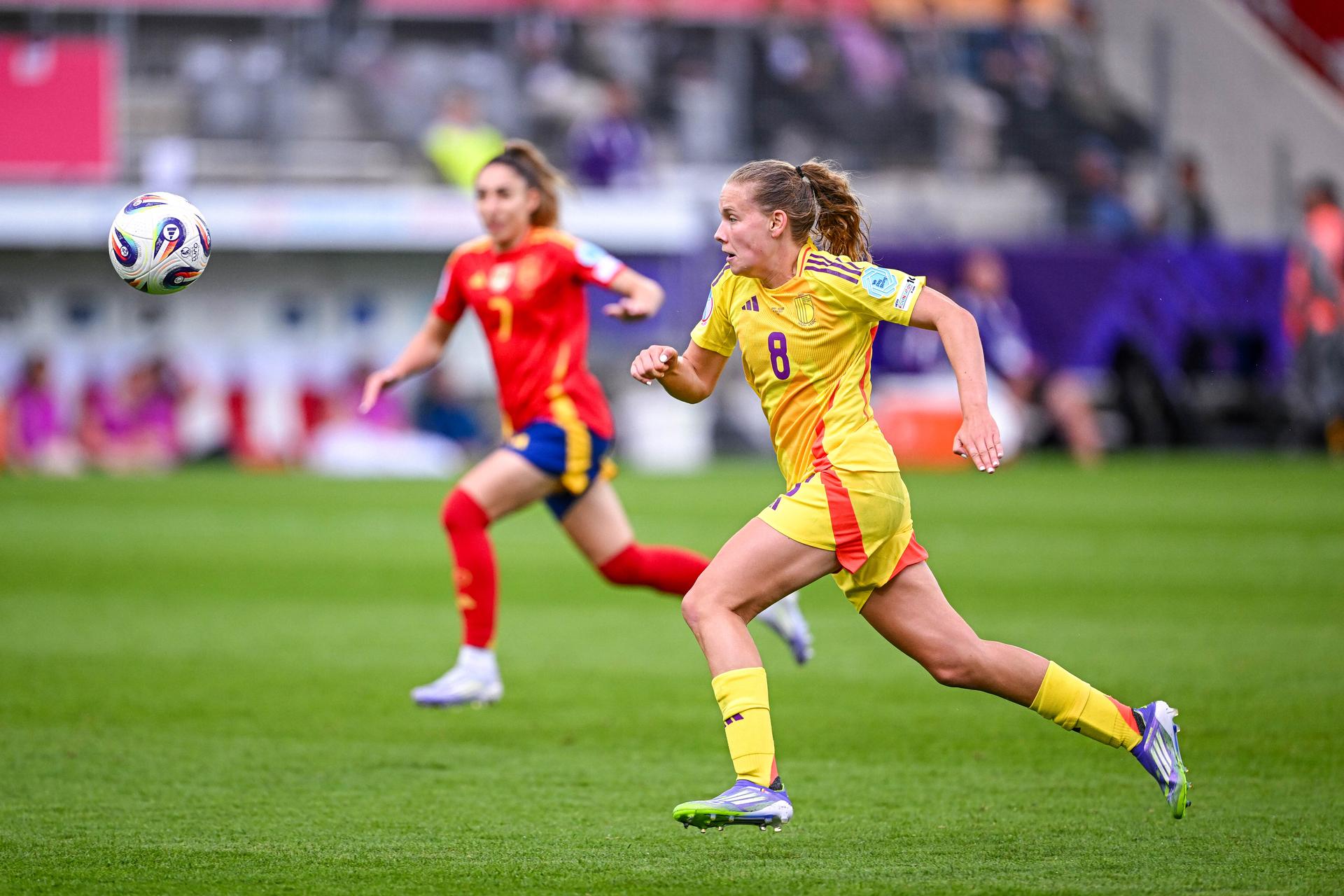 Jarne TEULINGS of Belgium during the women's UEFA Euro 2025 match between Spain and Belgium at Stockhorn Arena on July 7, 2025 in Thun, Switzerland. (Photo by Baptiste Fernandez/Icon Sport) BELGIUM ONLY