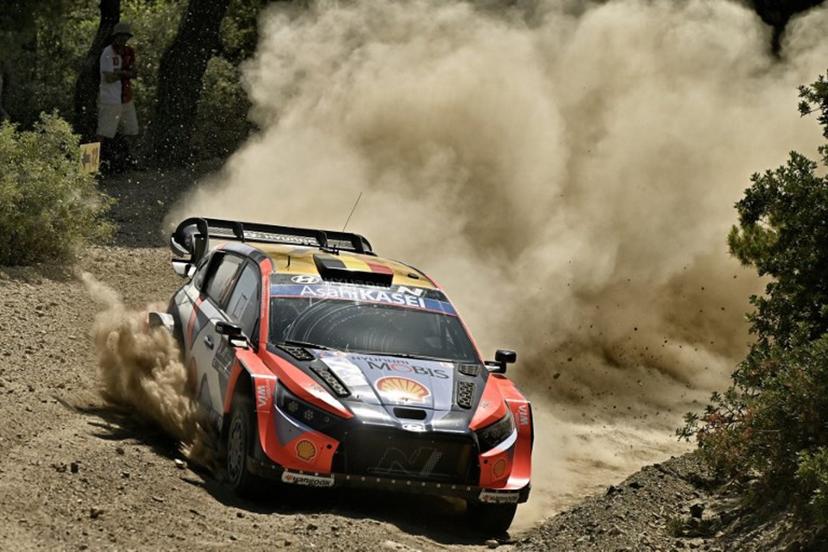 Belgium's Thierry Neuville and his co-driver Martijn Wydaeghe drive their Hyundai i20 N Rally1  at the special stage Agioi Theodoroi during the Acropolis Rally in Agioi Theodoroi on June 27, 2025.  Valerie GACHE / AFP