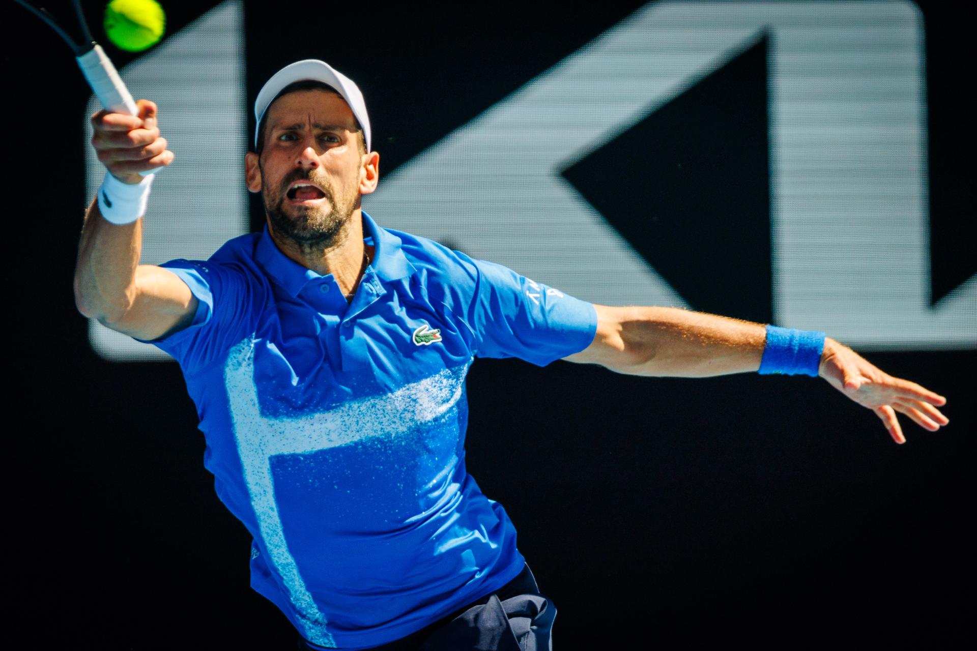 Serbian Novak Djokovic pictured in action during a tennis match between Serbian Djokovic and German Zverez, in the semi finals of the men's singles at the 'Australian Open' Grand Slam tennis tournament, Friday 24 January 2025 in Melbourne Park, Melbourne, Australia. The 2025 edition of the Australian Grand Slam takes place from January 12th to January 26th. After Zverez had won the first set, Djokovic was forced to retire with an injury.  BELGA PHOTO PATRICK HAMILTON