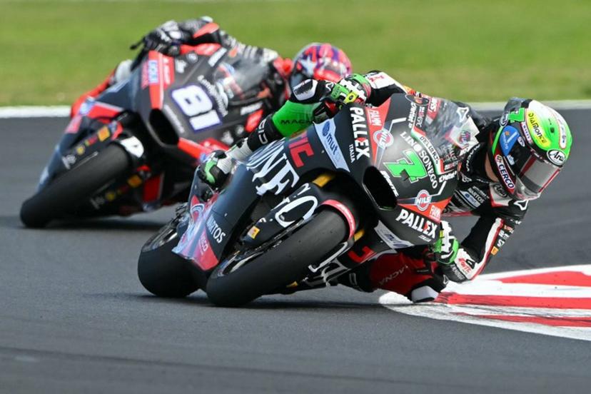Fantic Racing Lino Sonego team's Belgian Moto2 rider Barry Baltus corners during the Moto2 race as part of the San Marino Moto GP at the Misano World Circuit Marco Simoncelli, in Misano Adriatico, northern Italy, on September 14, 2025.  Andreas SOLARO / AFP