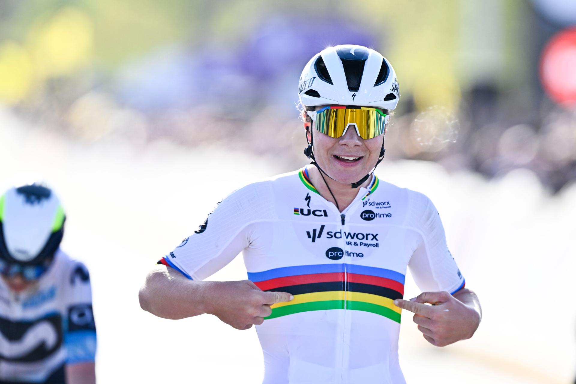 Belgian Lotte Kopecky of SD Worx-Protime wins the women's race of the 'Ronde van Vlaanderen/ Tour des Flandres/ Tour of Flanders' one day cycling race, 168,8k with start and finish in Oudenaarde, Sunday 06 April 2025. BELGA PHOTO ERIC LALMAND