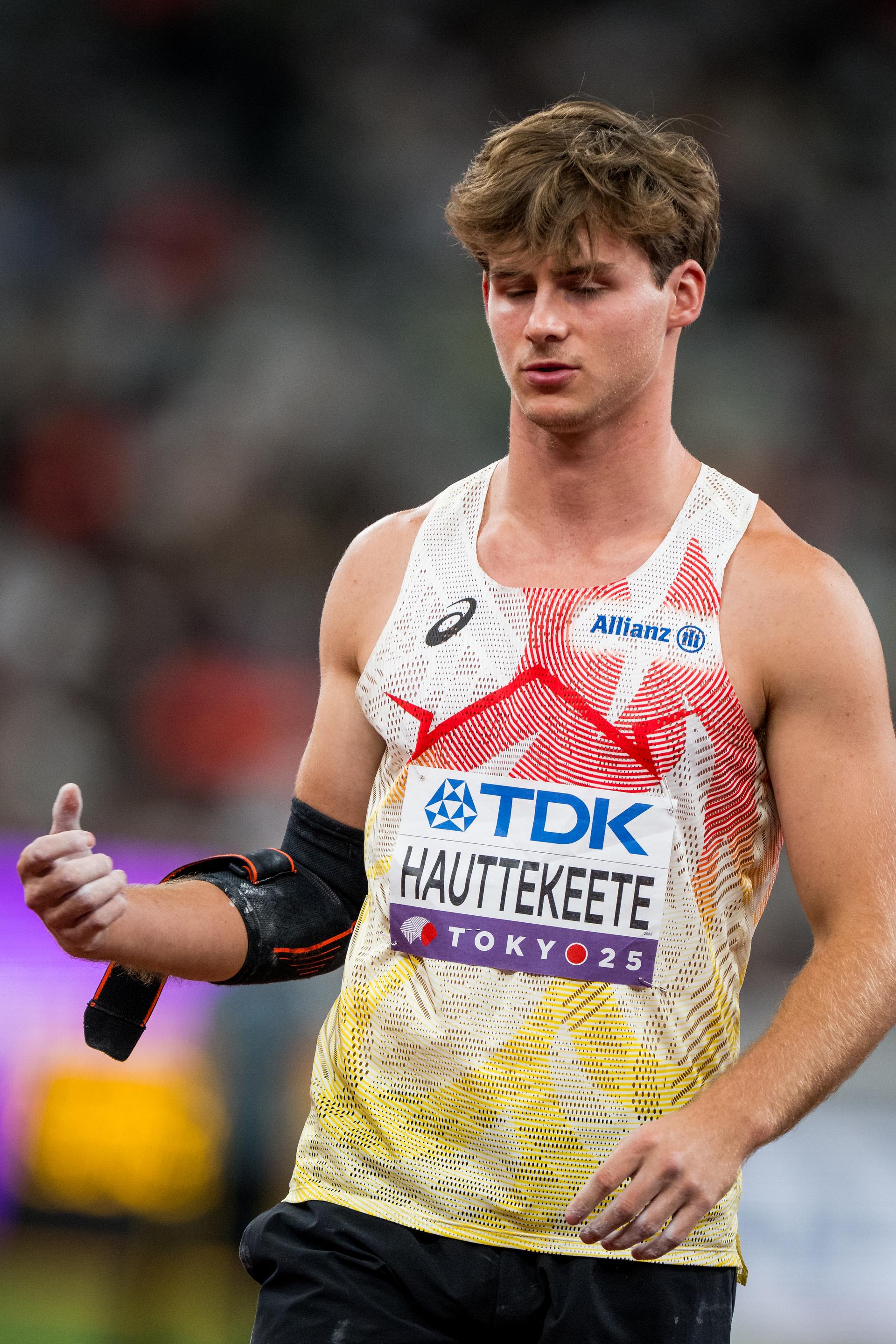 Belgian Jente Hauttekeete pictured in action during the Javelin Throw event of the men's Decathlon competition, at the World Athletics Championships in Tokyo, Japan, on Sunday 21 September 2025. The outdoor Worlds are taking place from 13 to 21 September. BELGA PHOTO JASPER JACOBS