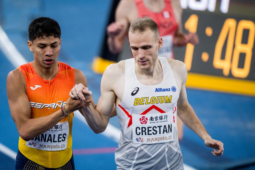Belgian athlete Eliott Crestan pictured in action during the men's 800m, at the World Athletics Indoor Championships, in Nanjing, China, Saturday 22 March 2025. The championships take place from 21 to 23 March. BELGA PHOTO JASPER JACOBS