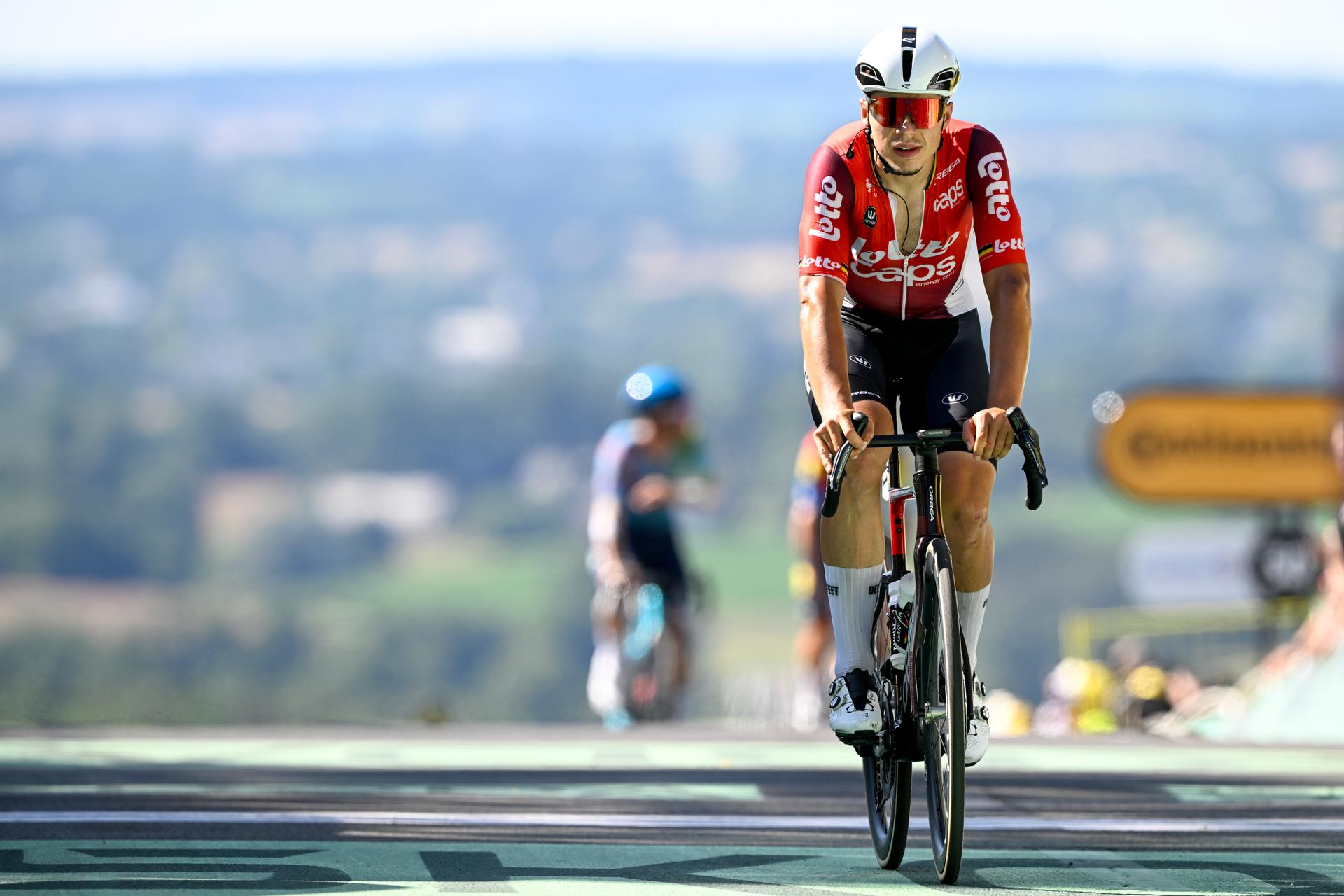 Belgian Arnaud De Lie of Lotto Cycling Team pictured after stage six of the 2025 Tour de France cycling, from Bayeux to Vire Normandie (201 km), on Thursday 10 July 2025 in France. The 112th edition of the Tour de France starts on Saturday 5 July in Lille, France, and will finish in Paris, France on the 27th of July. BELGA PHOTO JASPER JACOBS
