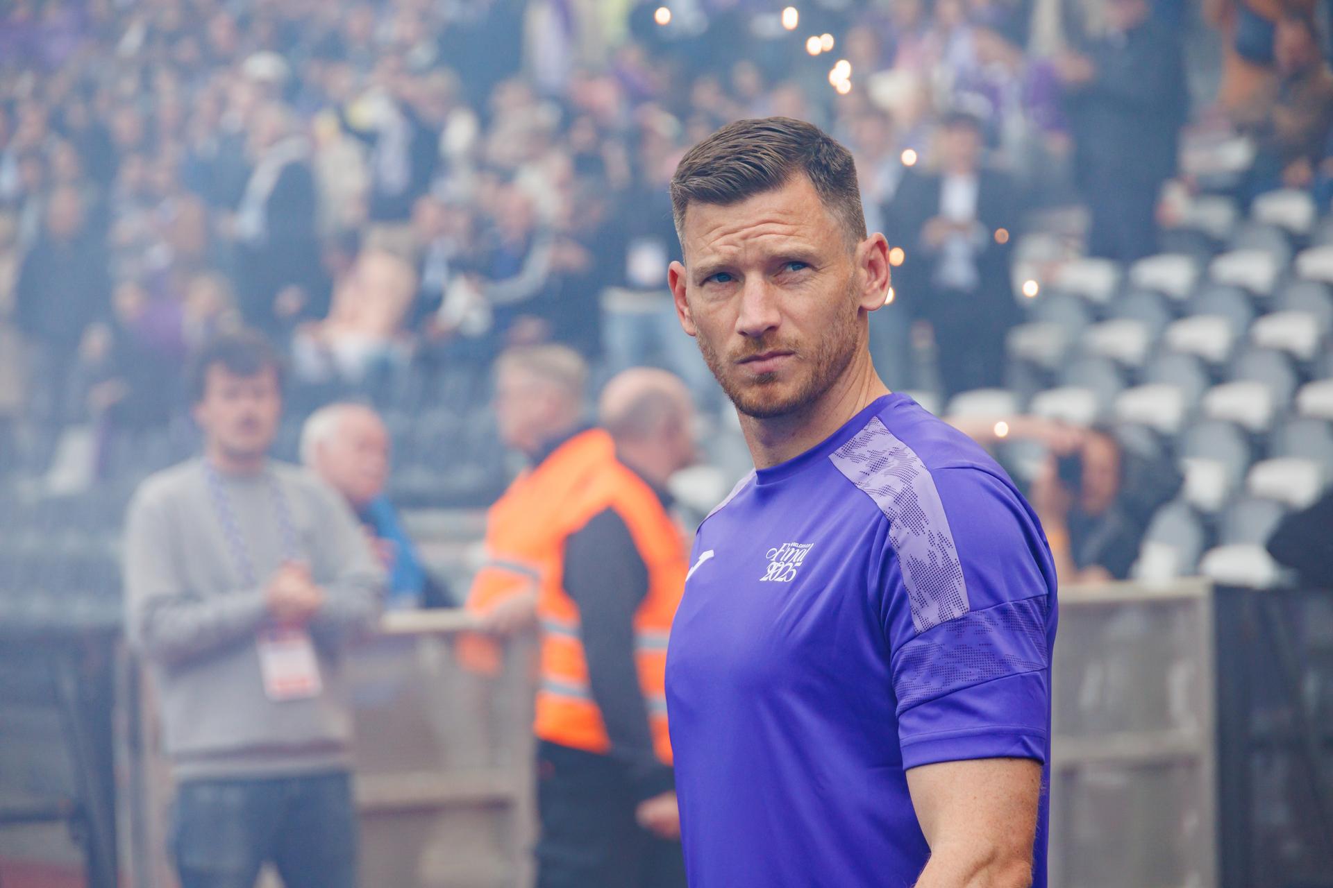 Anderlecht's Jan Vertonghen pictured ahead of a soccer game between Club Brugge and RSC Anderlecht in Brussels, Sunday 04 May 2025, the final of the 'Croky Cup' Belgian soccer cup. BELGA PHOTO KURT DESPLENTER