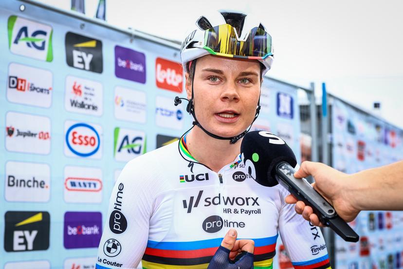 Belgian Lotte Kopecky of SD Worx-Protime pictured before the women's elite road race of the Belgian Cycling Championships, 132,8 km from and to the Grand Place square in Binche on Sunday 29 June 2025. BELGA PHOTO DAVID PINTENS