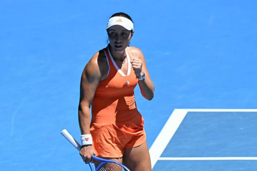 USA's Jessica Pegula celebrates victory against USA's Madison Keys in their women's singles match on day nine of the Australian Open tennis tournament in Melbourne on January 26, 2026.  WILLIAM WEST / AFP