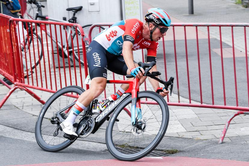 Belgian Lionel Taminiaux of Lotto Dstny pictured in action during the Schaal Sels Merksem, men's elite one day cycling race in Merksem, Antwerp, Sunday 25 August 2024. BELGA PHOTO GOYVAERTS