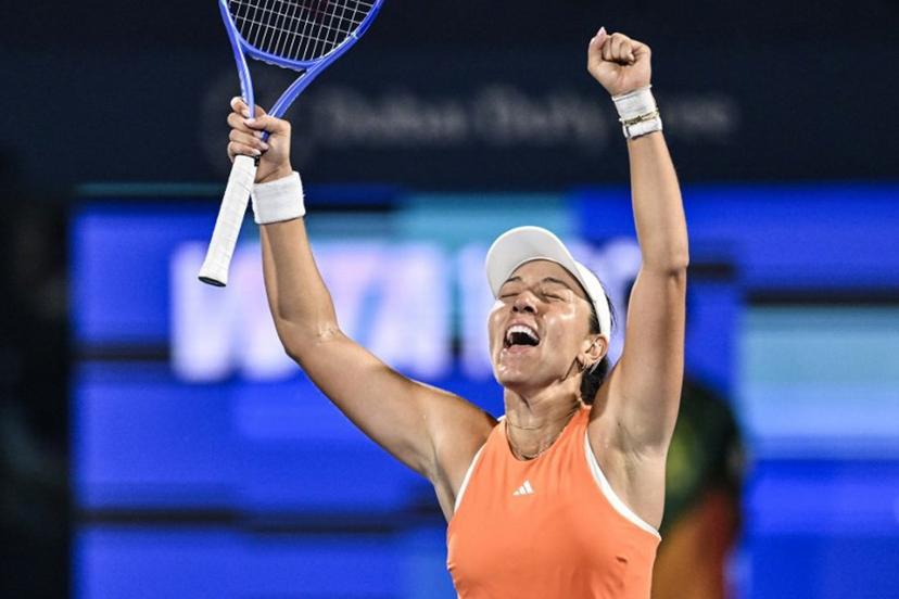 US' Jessica Pegula reacts after winning her women's singles final match against Ukraine's Elina Svitolina at the Dubai Duty Free Tennis tournament in Dubai on February 21, 2026.  Ryan Lim / AFP