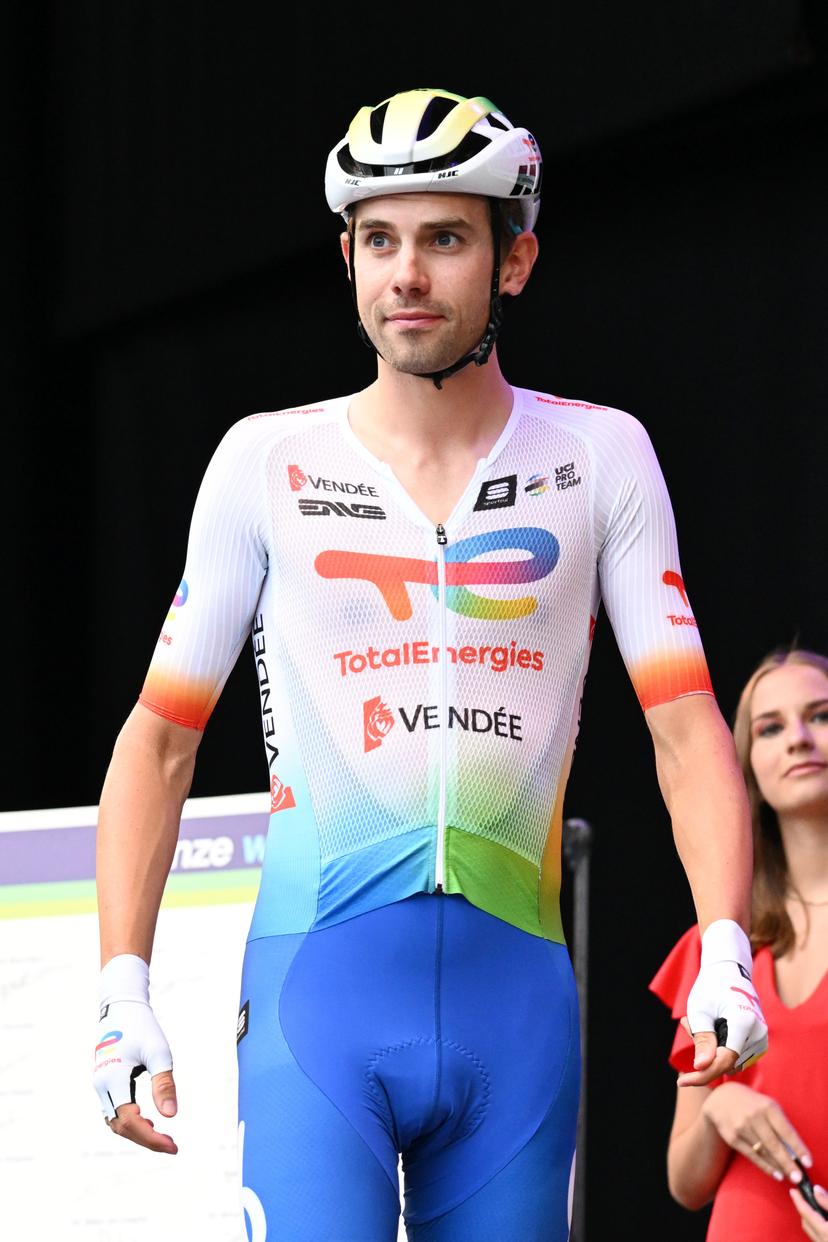 Belgian Steff Cras of TotalEnergies pictured ahead of the 'Natourcriterium Herentals' cycling race, Thursday 25 July 2024 in Herentals. The contest is a part of the traditional 'criteriums', local races in which mainly cyclists who rode the Tour de France compete. BELGA PHOTO MAARTEN STRAETEMANS