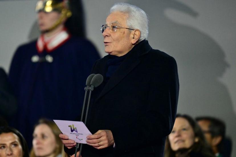 President of Italy Sergio Mattarella delivers a speech during the Milano Cortina 2026 Winter Paralympic Games opening ceremony at Arena di Verona in Verona on March 6, 2026.  Stefano RELLANDINI / AFP