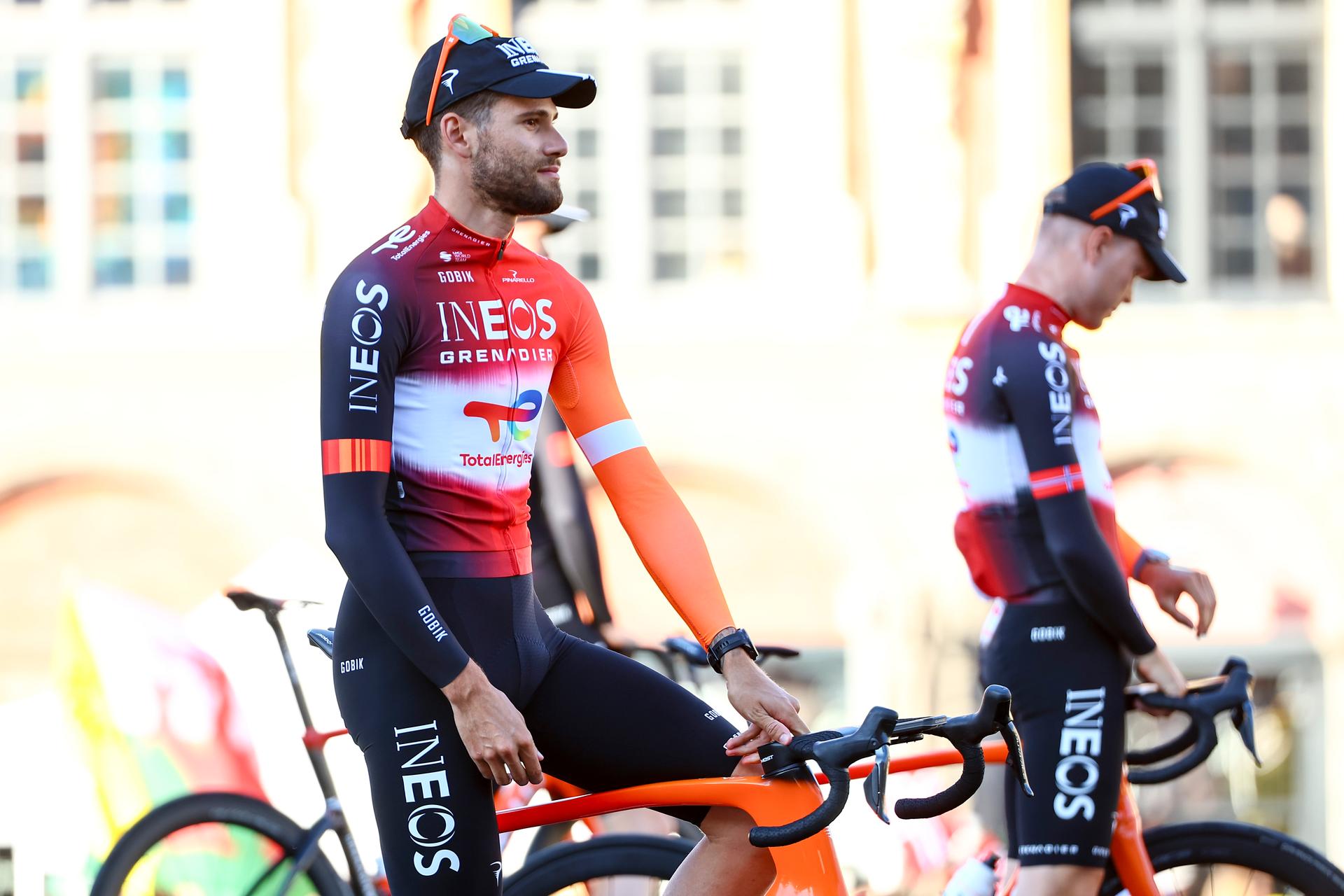 Italian Filippo Ganna of Ineos Grenadiers pictured during the team presentation ahead of the 2025 Tour de France cycling race, in Lille, France, on Thursday 03 July 2025. The 112th edition of the Tour de France starts on Saturday 5 July in Lille, France, and will finish in Paris, France on the 27th of July. BELGA PHOTO DAVID PINTENS