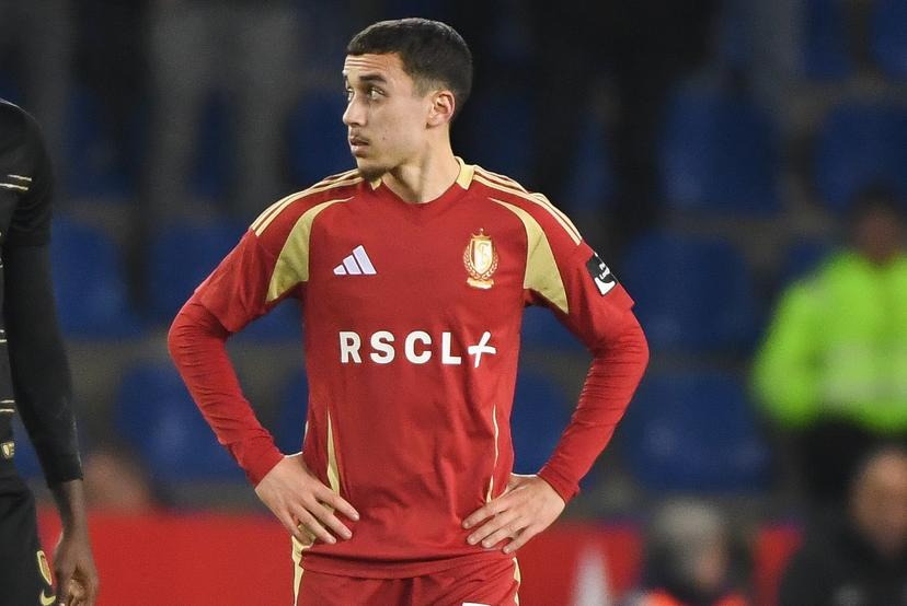 Standard's Brahim Ghalidi looks dejected after losing a soccer game between KRC Genk and Standard de Liege, Wednesday 04 December 2024 in Genk, in the 1/8 finals of the 'Croky Cup' Belgian soccer cup. BELGA PHOTO JILL DELSAUX